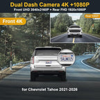 Fitcamx Front 4K+Rear 1080P Dash Cam Adapts for Chevy Tahoe 2021-2026 (HD2-6272, 3 Vents) LS LT RST Premier High Country, OEM Style, 2 Way HD Video, WiFi & APP, Loop Recording, G-Sensor, 128GB Card
