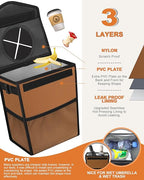 Pritent Car Trash Can with Lid, Cute Leakproof Car Trash Garbage Bag Hanging Vehicle Trash Bin Small Portable Automotive Garbage Cans Organizer for Back/Front Seat(Trapezoid,Brown)