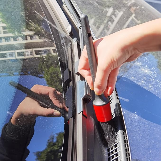 Car Detailing Brush Set of 5 - Soft Boar Hair, Car Wash Brush, Wheel Cleaner Brush, Car Dust Brush, Car Interior Leather Seat and Vent Brush, Parts Cleaner Brush