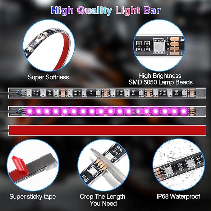12PCS Motorcycle RGB LED Light Kit with Handlebar Switch Brake Turn Signal, Multicolor Underglow Lights with APP/RF Remote, Neon Strips 12V Waterproof for Sport Bike,Cruiser,Street&Off-Road Motorcycle