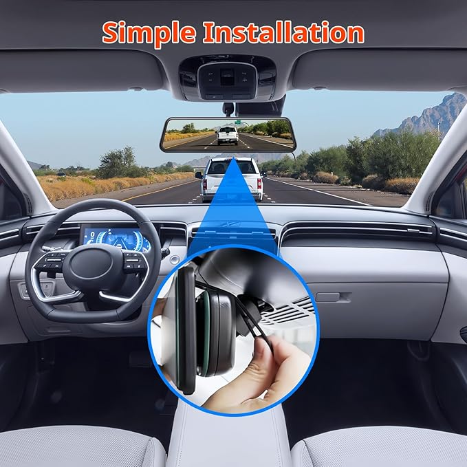 4K Mirror Dash Cam,Rear View Mirror Camera with WiFi,Dash Cam Front and Rear for Car,G-Sensor,7/24H Parking Mode,12" Touch Screen,Includes 64GB Card