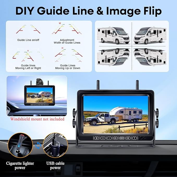 4 Magnetic Wireless Backup Camera for Trailer: Easy Install HD 1080P RV Camera System with 7" Touch Key Recording Monitor, Solar Powered, Long-Lasting, Strong Signal