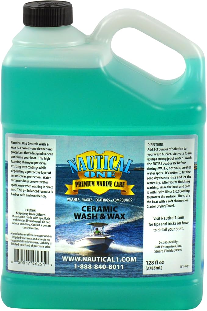 Nautical One - Ceramic Wash And Wax - Boat Wash Soap with SiO2 Ceramic Coating Protection - High Suds (128 oz)