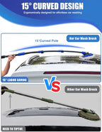 15°Curved Car Wash Brush with Long Handle Kit, 55-Inch 4-Section Extendable Pole with Replacement Head, Chenille Mitt, Tire & Wheel Hub Brushes, Towel, Storage Bag for Car, RV, Truck [Scratch Free]