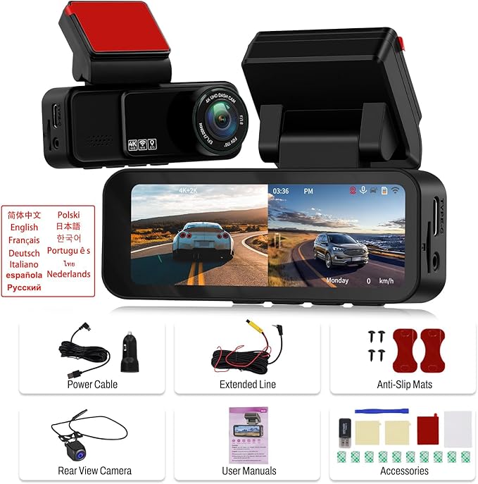 4K+2K Mirror Dash Cam 3.16 Inch Front & Rear HD Backup Camera Detection ADAS＆BSD＆LCA with Color Night Vision, IPS Touch Screen, Reserve Assist, Loop Recording, G-Sensor, Wide Angle Fit for All Cars