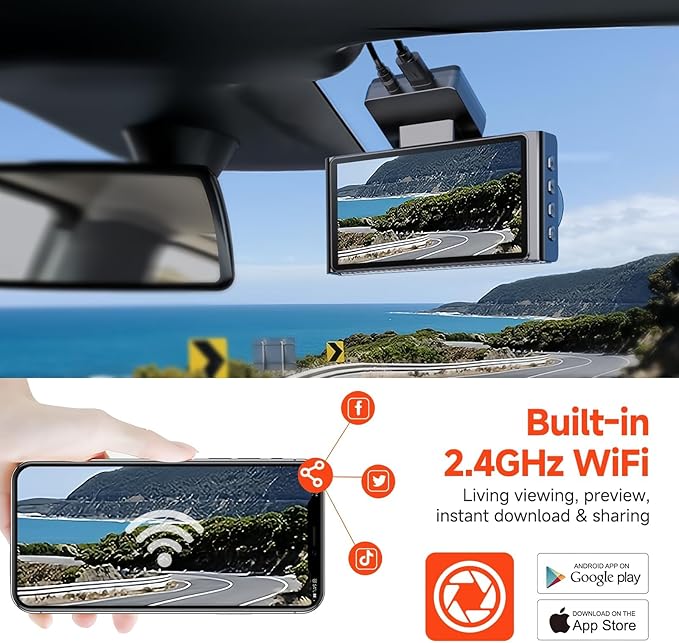 4K Dash Cam,3.6" IPS Touch Screen,1080P Dash Camera for Cars,Built-in WiFi,G-Sensor,Night Vision, Loop Recording,7/24H Parking Mode,Dash Cam Front and Rear with 64GB Card Included