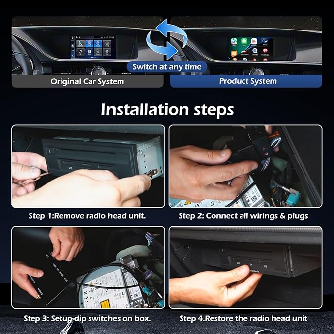 Wireless CarPlay Android Auto Decoder Retrofit Kits Compatible with Lexus ES200 ES250 ES260 ES300 ES350 for Joystick/Small touchpad from 2015-2020, Supprot Navigation, Mirror Link, Back-up Camera