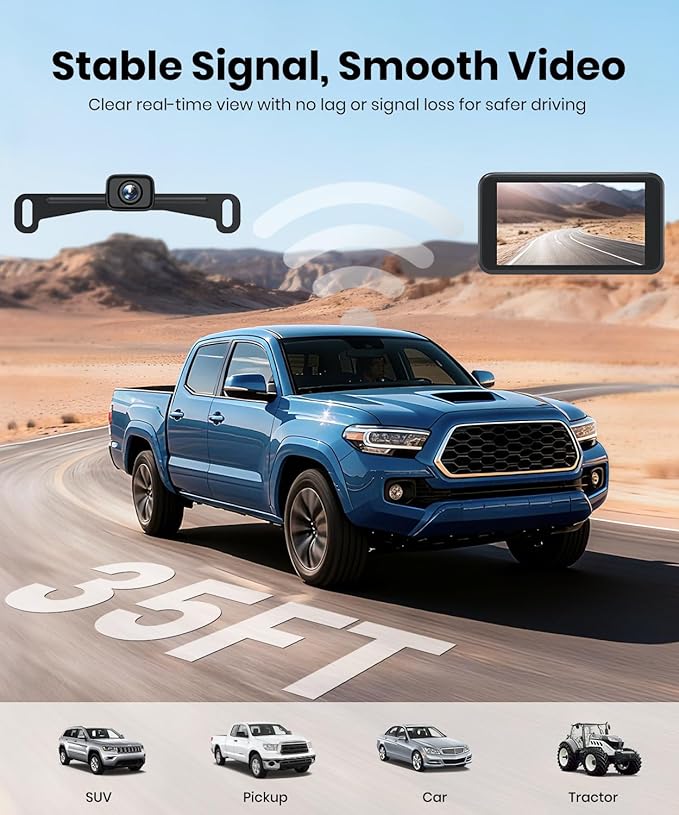 AUTO-VOX W12 Wireless Backup Camera: 5“ 1080P Dual-Channel Monitor Powered by USB Boost Cable, Easy Installation, Stable Transmission Signal, IP69K Waterproof Night Vision, for Car, SUV, Truck, Pickup