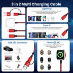 Travel Essentials 3in2 Multi Charging Cable for iPhone Watch Charger,USB A/C to Type C/IP/iWatch charger,Travel Chargers for Multiple Devices Compatible with iWatch Series&iPhone 16-12（2PACK,5FT）