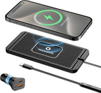 Wireless Charging Pad for Car, REESTECQI 15W Wireless Car Charger Pad Type C Charging Mat Non Slip [PD 40W Car Charger Incl] for Airpods iPhone 16/15/14/13/12, Samsung S24/S23/S22 (30CM Cable)
