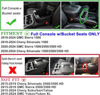 JKCOVER Center Console Organizer Tray Compatible with (2019-2024 2025) Chevy Silverado 1500/GMC Sierra 1500 and 2020-2025 Silverado/Sierra 2500/3500 HD - Full Console w/Bucket Seats ONLY，Black trim