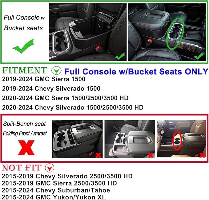 JKCOVER Center Console Organizer Tray Compatible with (2019-2025) Chevy Silverado 1500/GMC Sierra 1500 and 2020-2025 Silverado/Sierra 2500/3500 HD - Full Console w/Bucket Seats ONLY (Blue trim)