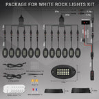 12 Pods Alloy Pure White LED Rock Lights for Trucks Offroad Pickup Boat Fender ATV UTV SUV, Aluminum IP68 Waterproof Shockproof 6500K Super Bright Metal White Underglow Kit with Switch Wiring Harness