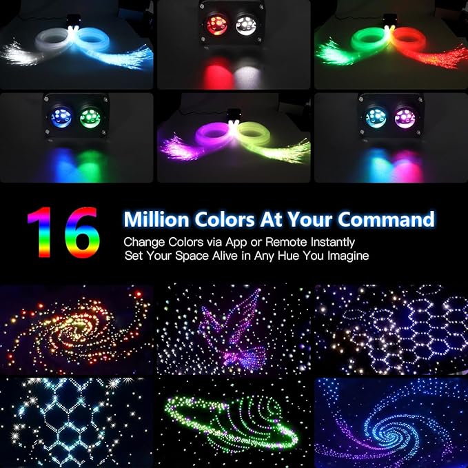 Twinkle Starlight Headliner Light Kit 20W Upgraded Car Home Fiber Optic Lights 1200pcs*0.03in(9.8ft/3m) Sound Activated APP/Remote Control Small Size Star Lights for Car Home Star Ceiling Decoration