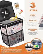 Pritent Car Trash Can with Lid, Cute Leakproof Car Trash Garbage Bag Hanging Vehicle Trash Bin Small Portable Automotive Garbage Cans Organizer for Back/Front Seat/Console(2.8 gal,Flamingo Print
