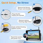 Wireless Backup Camera for Trailer - 7" 1080P RV Backup Camera with 4-Channel Split-Screen Monitor, AI Detection, Night Vision, Loud Beeps, Plug & Play, Compatible with Furrion Pre-Wired RVs