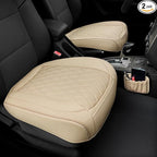 2 Pack Leather Front Car Seat Cover Bottom Car Seat, Anti-Slip and Full Wrap Driver Car Seat Protectors with Storage Pocket, Luxury Waterproof Bottom Auto Seat Cushion for Most Vehicles(Yellow Beige)
