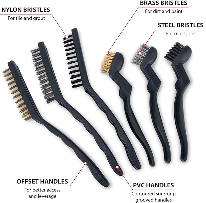 Performance Tool W4950 Detailing Brush Set (6 Pieces) - Perfect for Cleaning Interior and Exterior of Your Car, Truck or Motorcycle