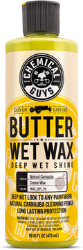 Chemical Guys Butter Wet Wax - Deep Wet Shine Car Wax for Cars, Trucks, SUVs, RVs, and More, Easy On/Off Liquid Formula, Banana Scent - 16 fl oz