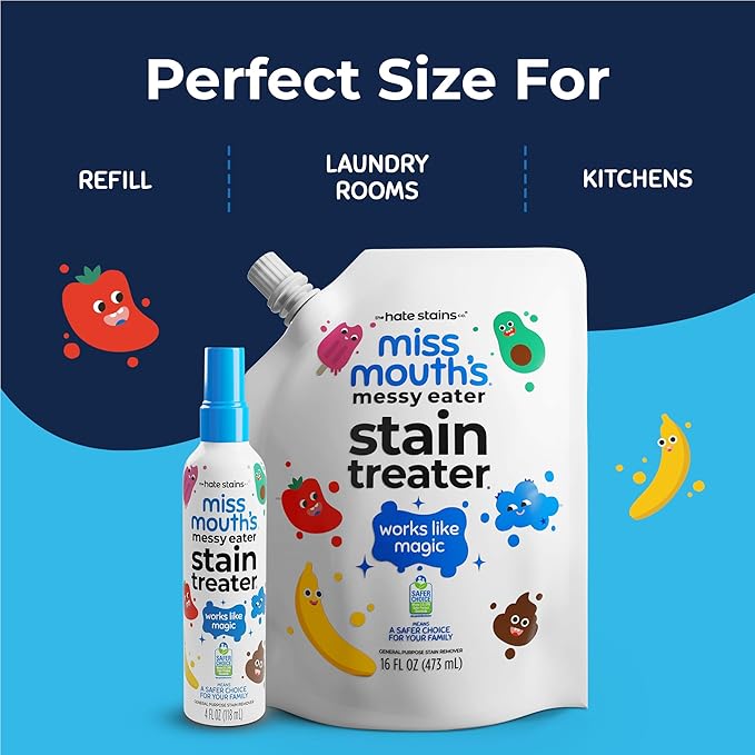 Miss Mouth's Messy Eater Stain Treater - 32oz Refill - Newborn & Baby Essentials - No Dry Cleaning Food, Grease, Coffee Off Laundry, Underwear, Fabric