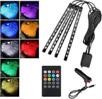 povtii Car Led Interior Lights, RBG 48 LED Multicolor Music Auto Interior Strip Light with Remote Control, Waterproof Lighting Lamp Kit Under Dash with Charger, Car Accessories (Cigarette Lighter)