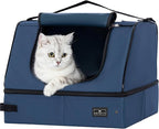PETSFIT Portable Travel Cat Litter Box with Lid – Collapsible, Leak-Proof & Washable 2-Layer Lining, Sturdy Support Frame, for Hotel/Car/Camping, Cat Travel Essentials for Kitty/Medium Cats Light Blue