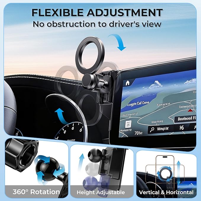Car Phone Holder for Mercedes Benz GLC 2020-2022 & C-Class 2019-2021 (Only for 10.25-Inch Screen) 360° Rotation Magnetic Cell Phone Mount, Compatible with Magsafe, Does Not Affect Air Vent