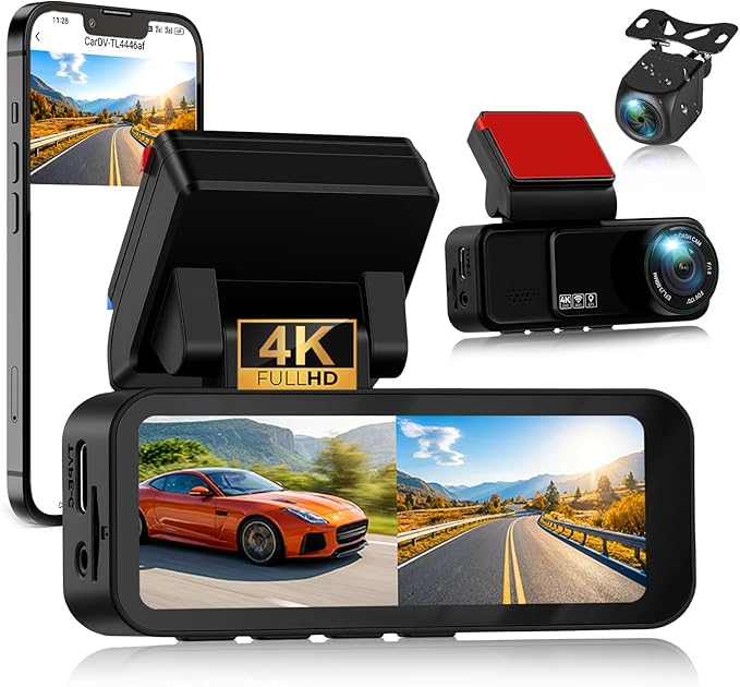 4K Dual Dash Cam Front and Rear, 4K+2K FHD Car Camera,Dash Camera for Cars Car Camera with GPS WiFi App Control 150° Wide Angle Night Vision G-Sensor Loop Recording 24H Parking Monitoring