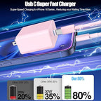 USB C Fast Charger for iPhone 17/ Air/16/15 Pro Max,2Pack 10FT Type C Charger Block & Cable, PD 3.0 Super Fast Charging for iPad Pro MacBook Air/Pro M1/M2, AirPods-Pink