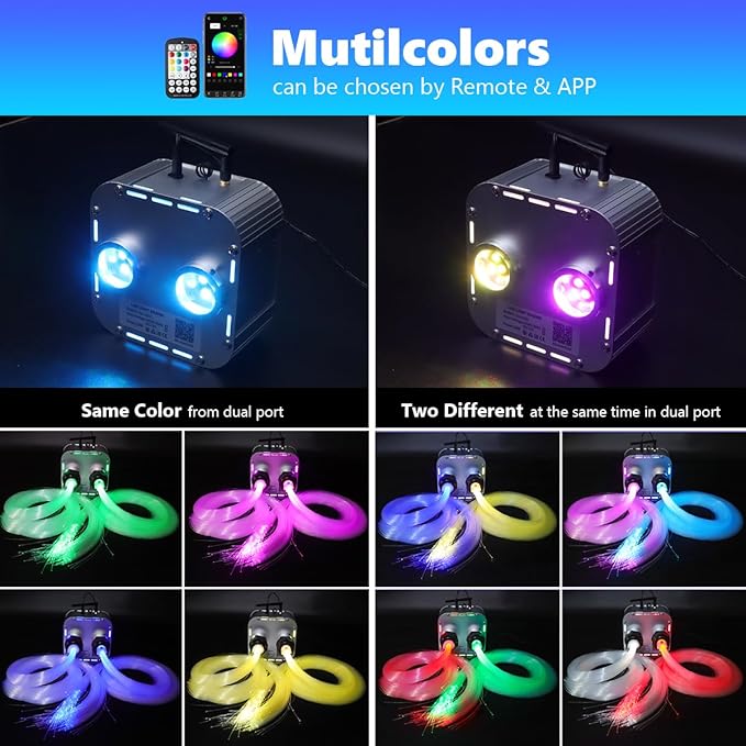 AMKI High Brightness Dual Color 32W Twinkle 2300pcs 0.03in 16.4ft Fiber Optic Starlight Headliner Kits RGBW Sound Activated APP/Remote Control Light Box for Movie Theater Home Ceiling Decor
