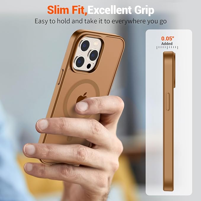 SUPFINE Magnetic for iPhone 14 Pro Case (Compatible with MagSafe) (Military Grade Drop Protection) Translucent Matte Shockproof Phone Cover,Brown