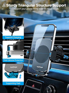Wireless Car Charger, 15W Fast Charging Auto-Clamping Phone Holder Phone Mount【Windshield+Vent+Dash】 Car Accessories for Women Men fit for iPhone 17 16 15 14 13 12 Pro Max 11 XR XS, Samsung Galaxy