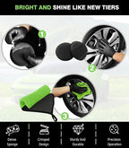 YeewayVeh 8PCS Ultimate Wheel and Tire Brush Kit | 2-Size 360° Bendable Rim Brushes, Boar Hair Detailing Brush, Tire Shine Applicators & Microfiber Towel | Complete Scratch-Free Cleaning & Shining Set
