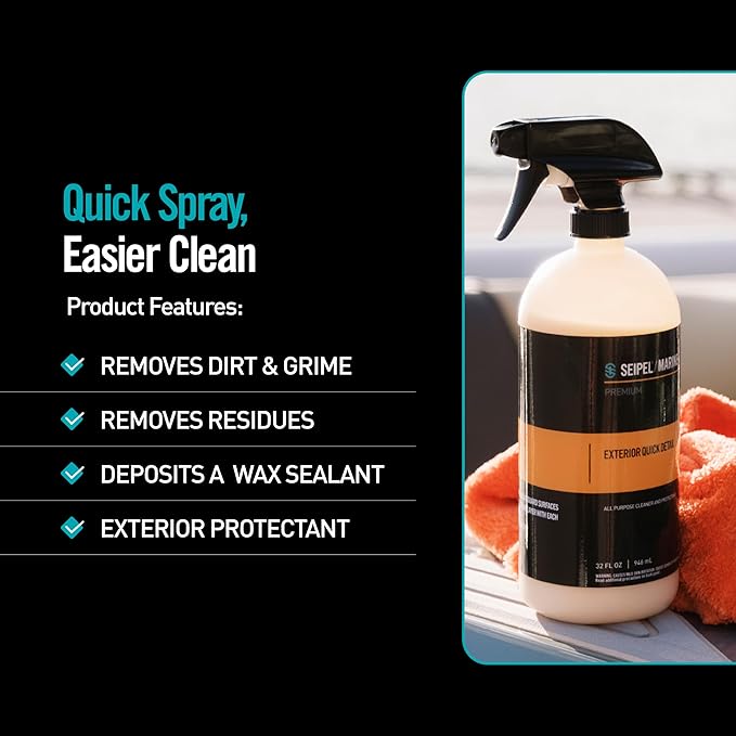 Boat Quick Wax Spray 32oz – Marine Spray Wax & Sealant – 3 in 1 Cleaner, Shine & Protection – Fiberglass, Paint & Vinyl Safe – High Gloss Boat Polish & Detailer