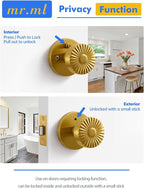 Privacy Door Knob Gold Door Knob, Bedroom Bathroom Vintage Bright Gold Door Handle Interior Brushed Gold DoorKnob, Stainless Steel Knob, 1 Pack