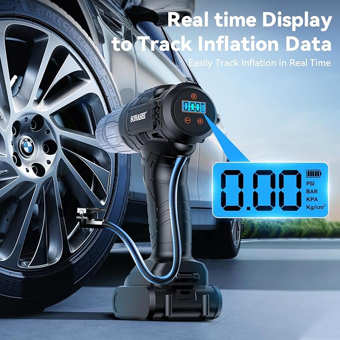 Sonashi 2-in-1 Car Vacuum Cleaner & Tire Inflator - High Power Portable Vacuum with Digital Tire Pressure Gauge, LED Light, Multifunctional Nozzle for Car Interior Cleaning & Emergency Tire Inflation