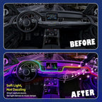 HMYC Acrylic Interior Car LED Strip Light with APP, 18-in-1 128 Colorful 6 Pieces Fiber Optic Car Decoration Atmosphere Light Kits, Dual Zone Music Sync Rhythm RGB Neon Lighting for All Cars