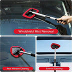 Qydipclin 7pcs Windshield Cleaner Tool Car Window Cleaning Wash Kit with 4 Reusable Microfiber Pads 1 Spray Bottle and Extendable Handle Auto Glass Wiper Kit, Red
