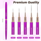 5PCS Nail Art Brushes Set with Pink Leather Case，【Metallic Material】 【Various Size】 【Light Weight】Nail Brush， Nail Brushes for Nail Art，Size：5mm,8mm,12mm,20mm,25mm, Purple