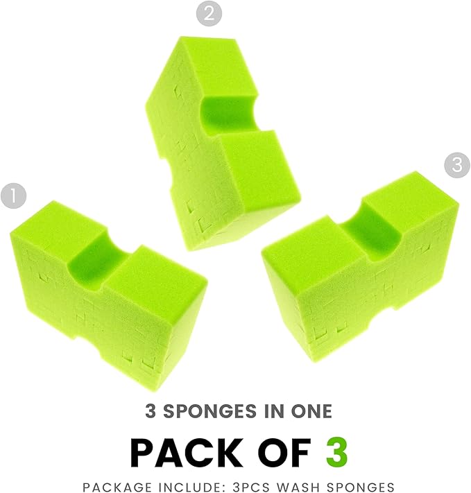 Jumbo Cross-Cut Grid Sponge 3-Pack | All-Purpose, Durable, Extra Absorbent Sponge for Cleaning | Large, Easy-Grip Car Cleaning Sponge | Soft, Scratch-Free Multi-Use Sponge