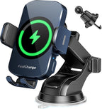BothLin Wireless Car Charger, Fast Charging Phone Holder 3 in 1 Phone Mount Auto Clamping Car Accessories Compatible with iPhone 17 16 15 14 13 12 11 Xs XR, Samsung S23 Ultra S22 S21 S20(Deep Blue)