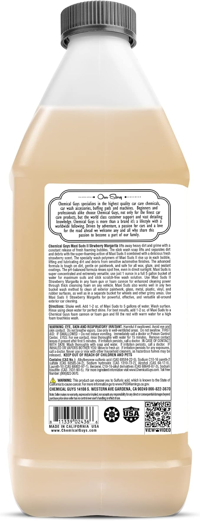 Chemical Guys CWS_1011 Maxi-Suds II Foaming Car Wash Soap (for Foam Cannons, Foam Guns or Bucket Washes) for Cars, Trucks, Motorcycles, RVs & More, 128 Fl Oz (1 Gallon), Strawberry Scent