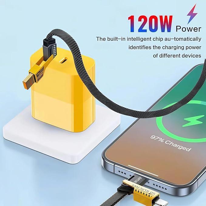 2026 New 120w Type C/USB A Dual Ports Adapter, C Chargers Fast Charging 10 Foot, Fast Phone Charger, Mechanical Style Multi-Function Cable, for Gaming Office Travel (1pcs)