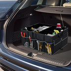 Car Trunk Organizer, 13 Gallon Collapsible Cargo Storage Box with Removable Divider & 6 Pockets, 3-Compatment Trunk Container with Securing Straps & Non-Slip Bottom for SUV, Sedan