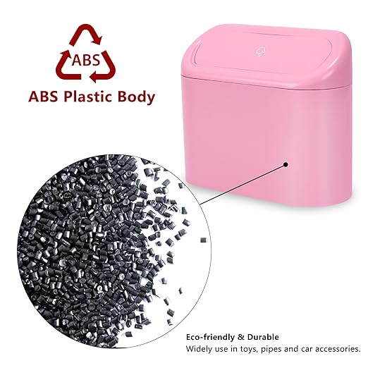 Ginsco Mini Car Trash Can with Lid, Small Car Garbage Can, Cute Leakproof ABS Car Trash Bin, Car Accessories for Interior, Garbage Bin for Car, Home, Office with 60pcs Trash Bags Pink