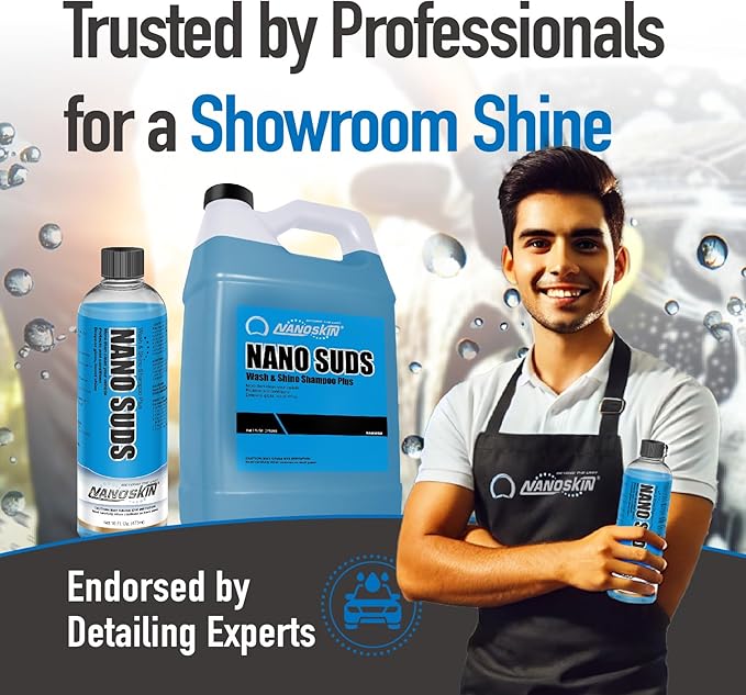 Nanoskin NANO SUDS Foaming Car Wash Shampoo 5 Gallons - Works with Foam Cannon, Foam Gun, Bucket Washes, Car Soap for Pressure Washer | Safe for Cars Trucks, Motorcycles, RVs & More | Fruity Scented, 640 Fl Oz (Pack of 1), Blue