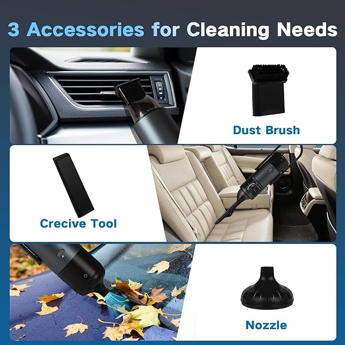 Verazon Car Vacuum Cleaner, 2-in-1 Blower Handheld Cleaner, 9000PA Car Vacuum Portable Cordless with Multi-Nozzles, Handheld Vacuums with Dual Filters, Mini Vacuum Cleaner for Home, Office, Pet