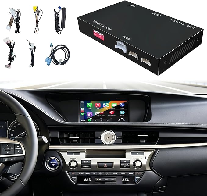 Wireless CarPlay Android Auto Decoder Retrofit Kits Compatible with Lexus ES200 ES250 ES260 ES300 ES350 for Joystick/Small touchpad from 2015-2020, Supprot Navigation, Mirror Link, Back-up Camera