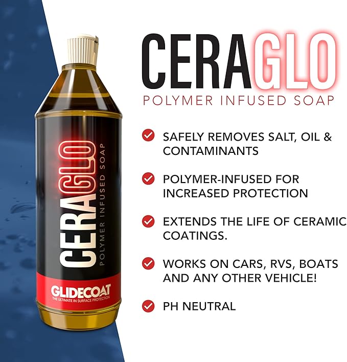 Glidecoat Ceraglo Polymer-Infused Soap - Ceramic Foaming Car Soap and pH Neutral Boat Cleaner - Aftercare Wash for Ceramic Coating - Increased Durability with Added Polymer Protective Layer (32oz)