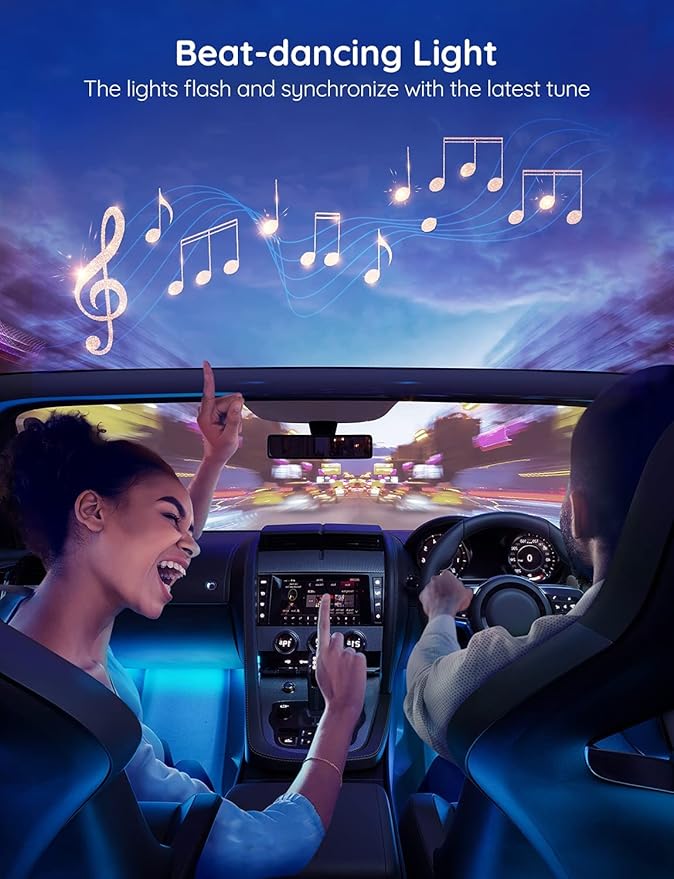 Govee Car LED Lights, Smart Car Interior Lights with App Control, RGB Lights with DIY Mode and Music Mode, 2 Lines Design LED Lights for Cars with Car Charger, 12V